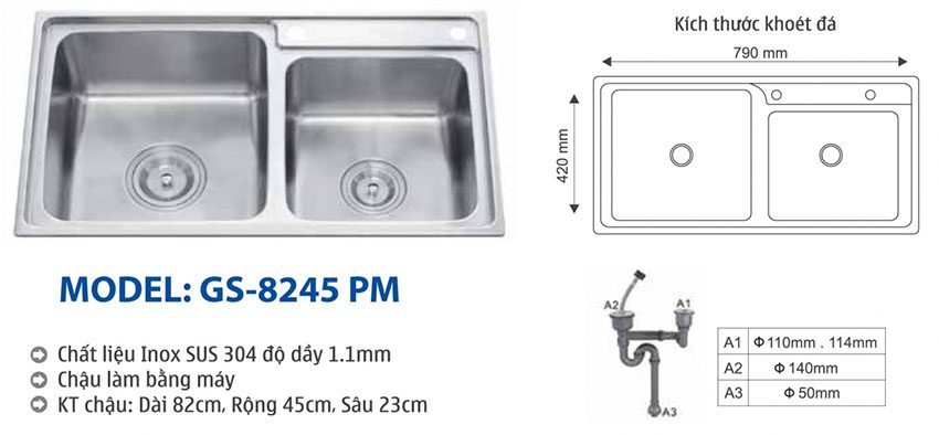 Chậu rửa bát Giovani GS-8245 PM - Hàng chính hãng