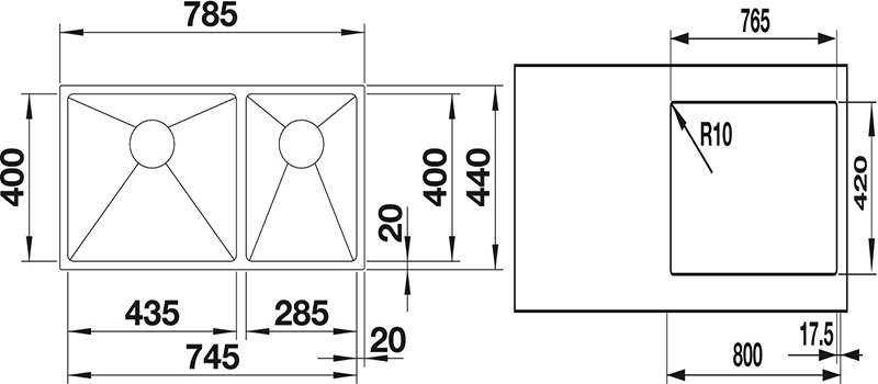 Chậu rửa chén inox Hafele Blanco Quatrus R15 435/285.27.179 - Hàng chính hãng