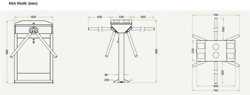 Cổng xoay ba càng bán tự động ZKTeco TS1200 - Hàng chính hãng