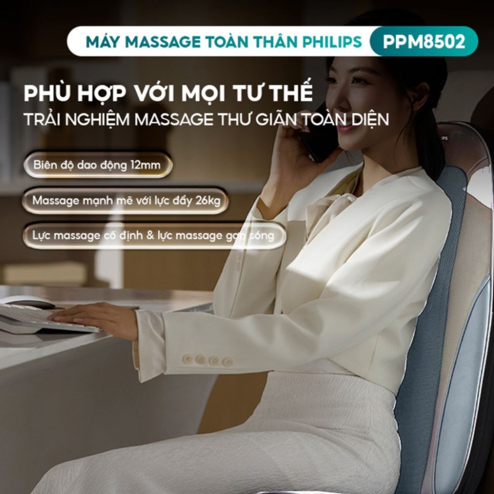 Đệm massage lưng eo Philips PPM8502 NEW - Hàng chính hãng