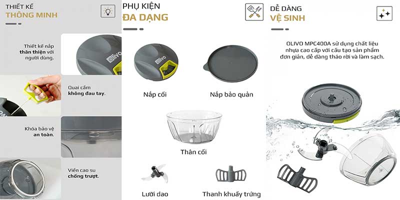 Dụng cụ xay thực phẩm đa năng mini Olivo MPC400A - Hàng chính hãng