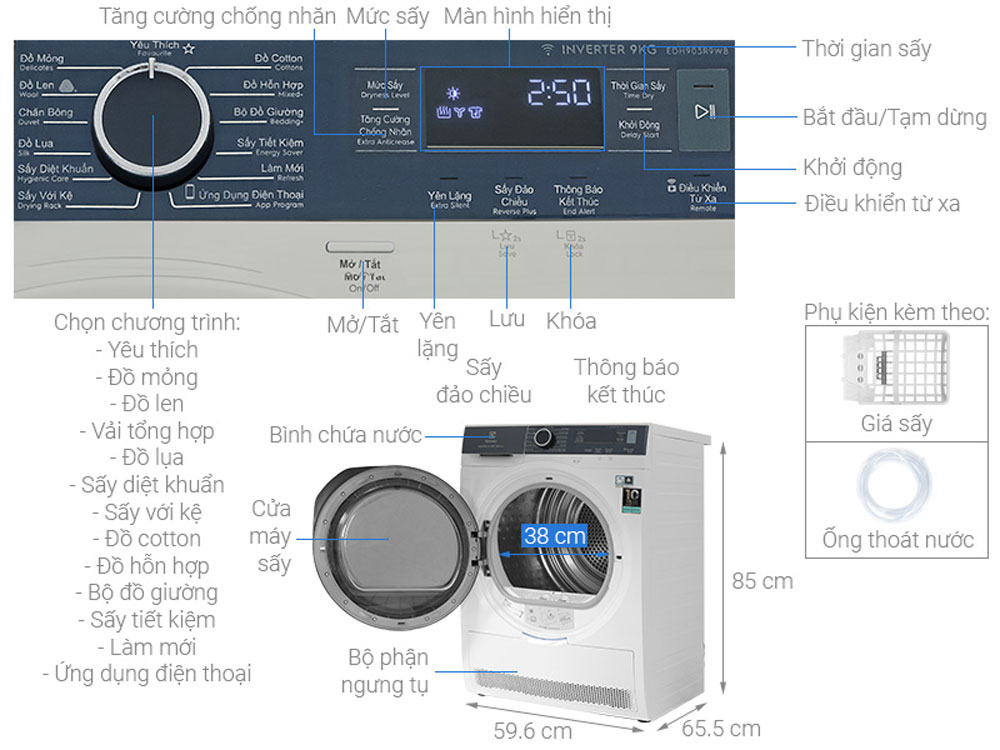 Máy sấy bơm nhiệt Electrolux EDH903R9WB - Hàng chính hãng