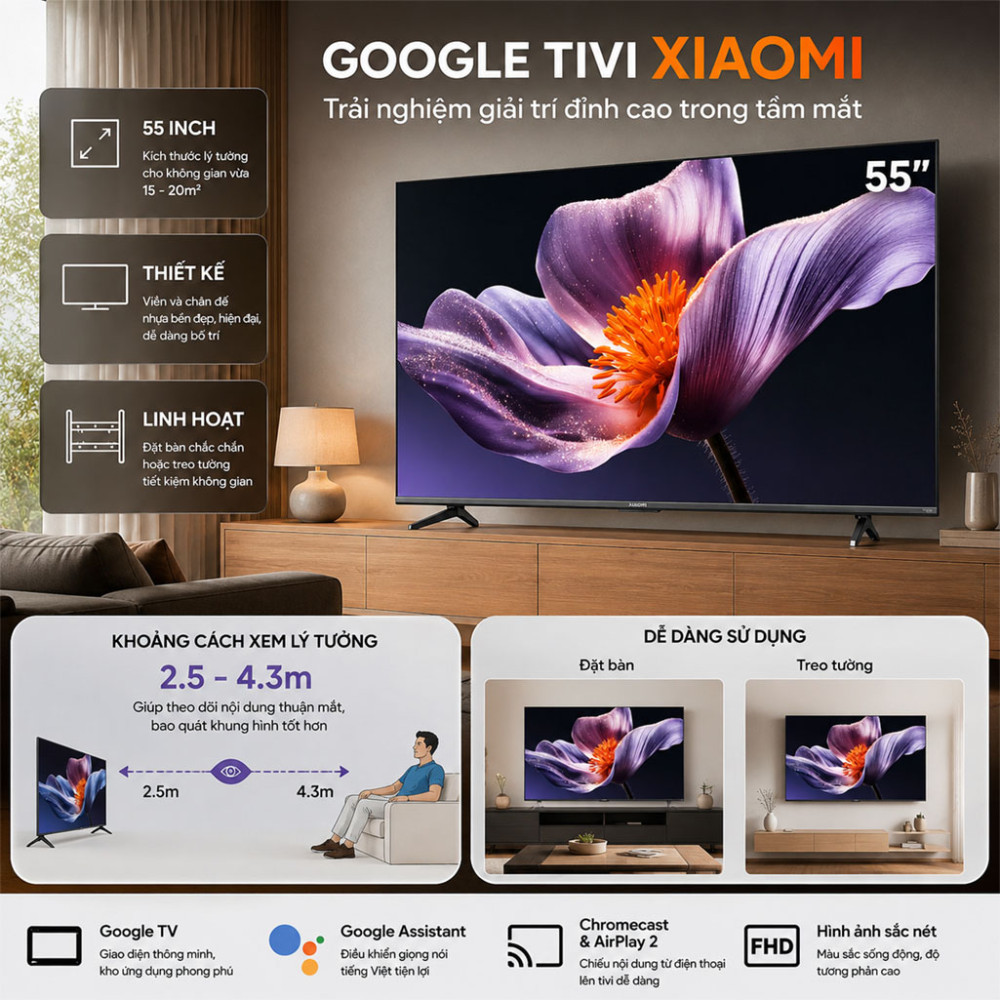 Google Tivi QD-MiniLED Xiaomi S Pro 4K 55 inch L55MB-SSEA 2026 - Hàng chính hãng