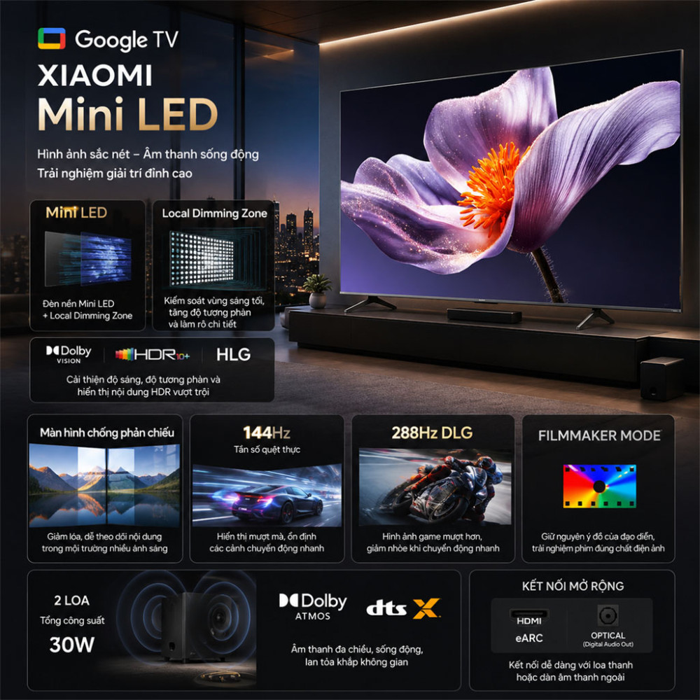Google Tivi QD-MiniLED Xiaomi S Pro 4K 55 inch L55MB-SSEA 2026 - Hàng chính hãng