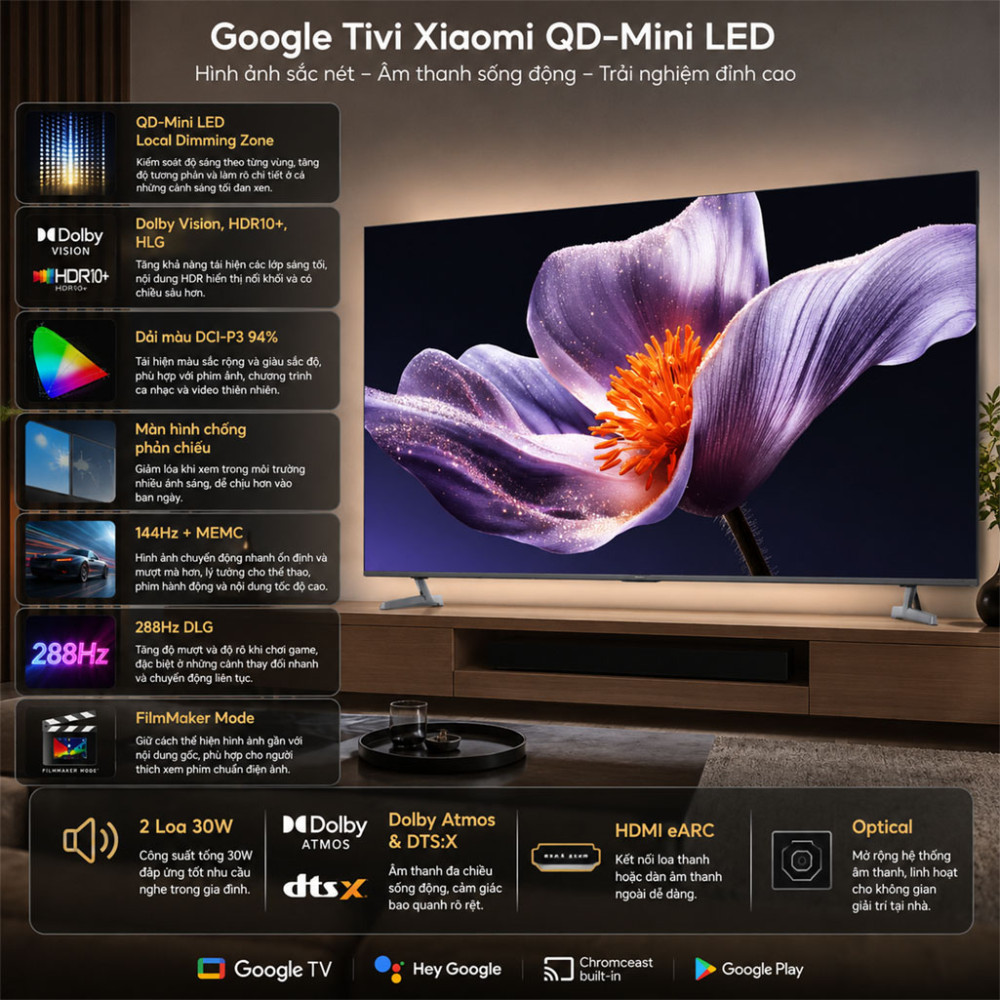 Google Tivi QD-MiniLED Xiaomi S Pro 4K 65 inch L65MB-SSEA 2026 - Hàng chính hãng
