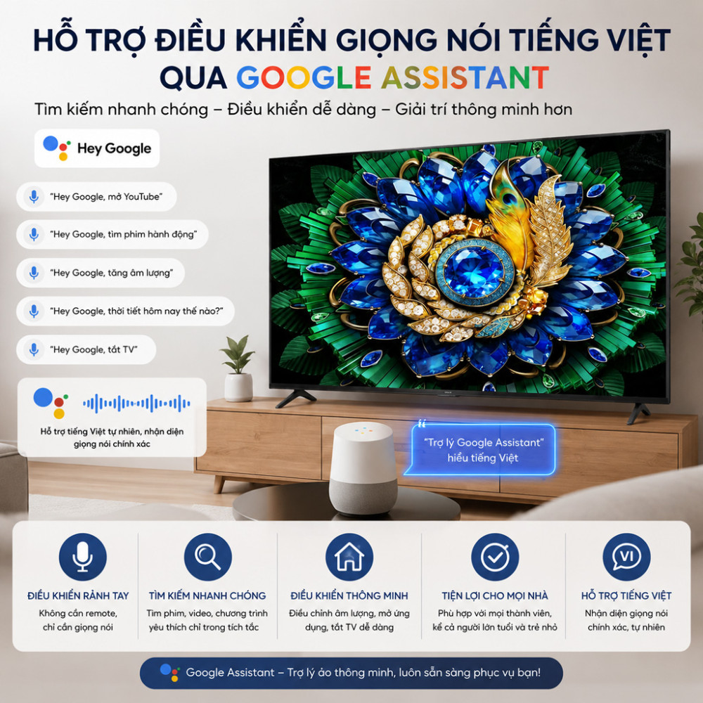  Google Tivi TCL QD-Mini LED 4K 65 inch 65A400M - Hàng chính hãng