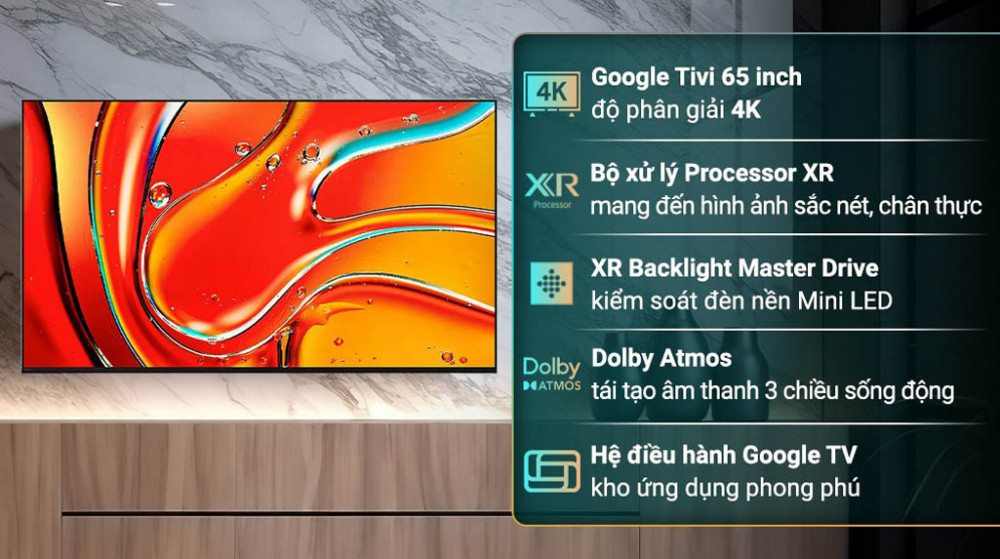 Google Tivi Qled Mini LED Sony AI 4K 65 inch K-65XR70VN3 - Hàng chính hãng