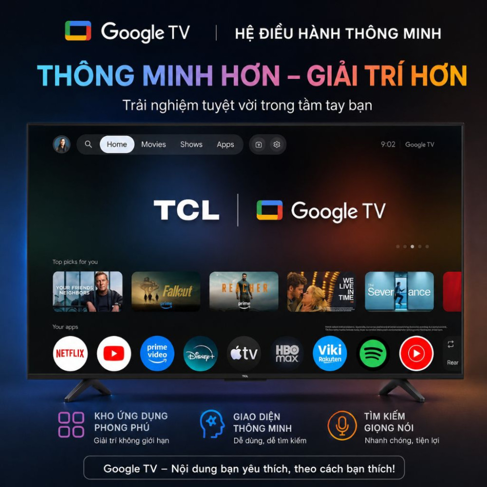 Google Tivi qled TCL 4K 50 inch 50P7L - Hàng chính hãng