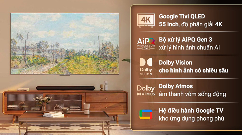 Google Tivi QLED TCL 4K 55 inch 55Q646 - Hàng chính hãng