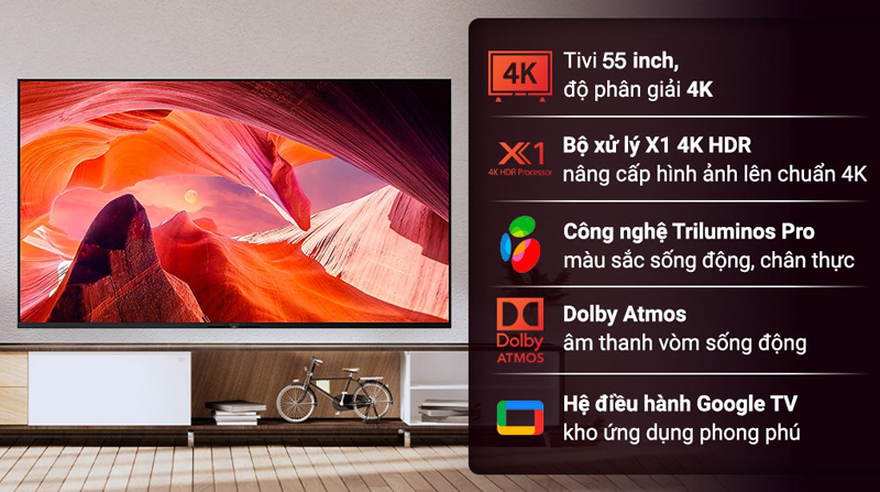 Google Tivi Sony 4K 55 inch KD-55X80L - Hàng chính hãng