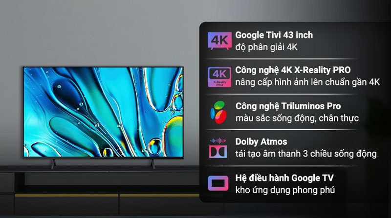 Google tivi Sony 4K 43 inch K-43S30 - Hàng chính hãng