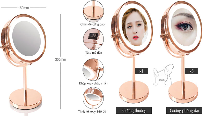 Gương trang điểm tròn để bàn luxury Rio MMST - Hàng chính hãng