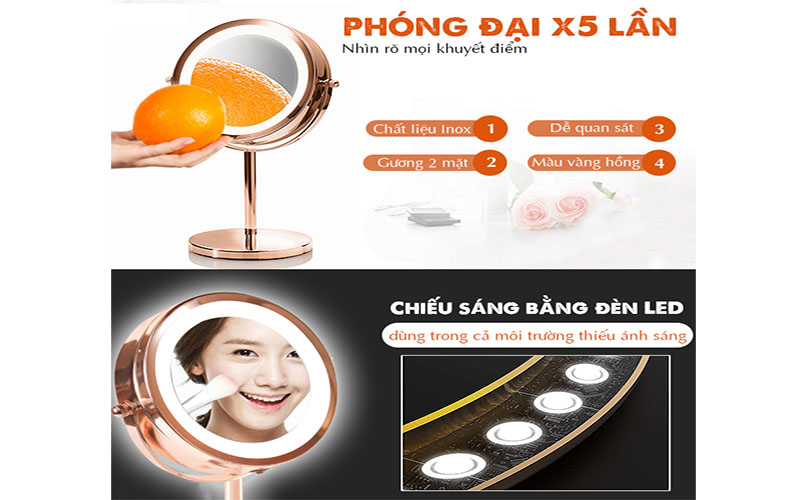 Gương trang điểm tròn để bàn luxury Rio MMST - Hàng chính hãng