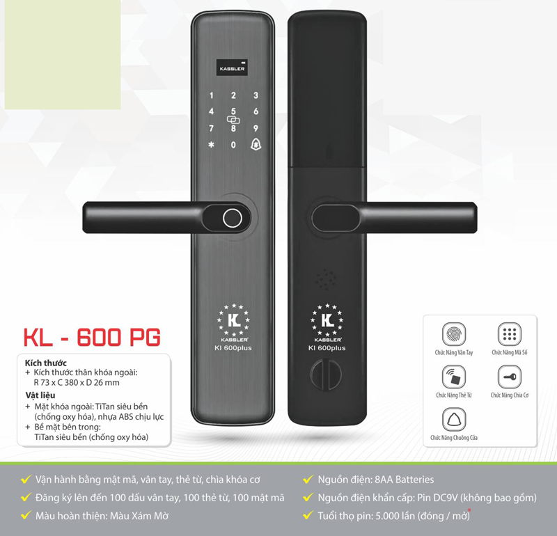 Khóa cửa điện tử Kassler KL-600 PG - Hàng chính hãng