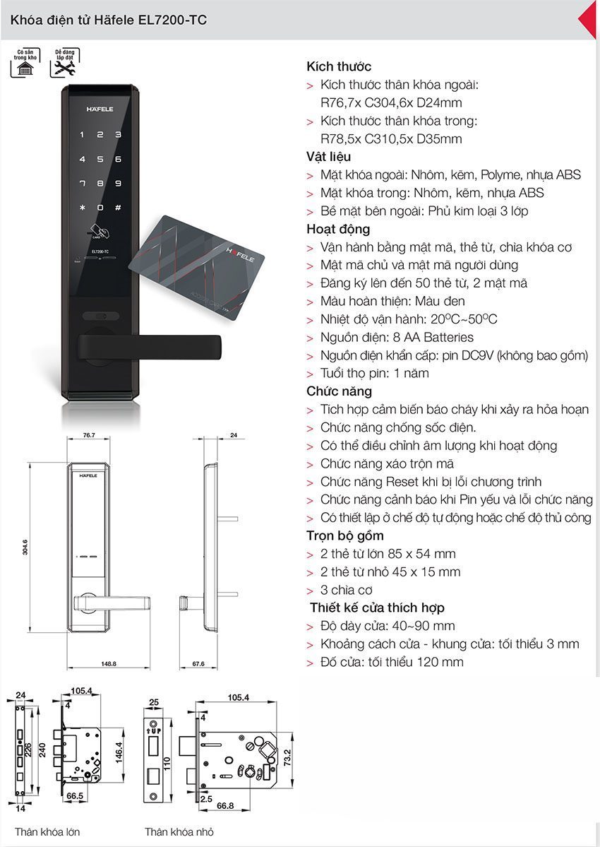 Khóa điện tử Hafele EL7200-TC 912.05.714 - Hàng chính hãng