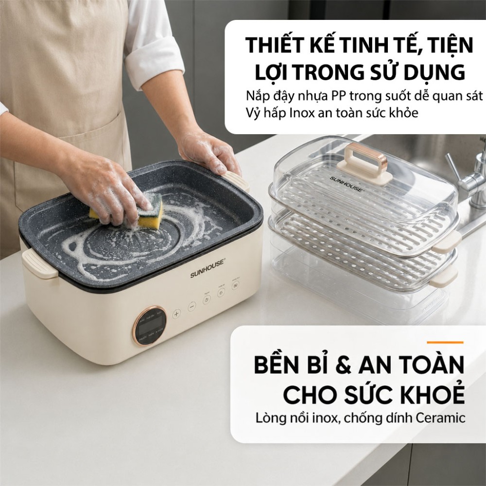 Lẩu hấp đa năng 14.5L Sunhouse SHD4593 - Hàng chính hãng