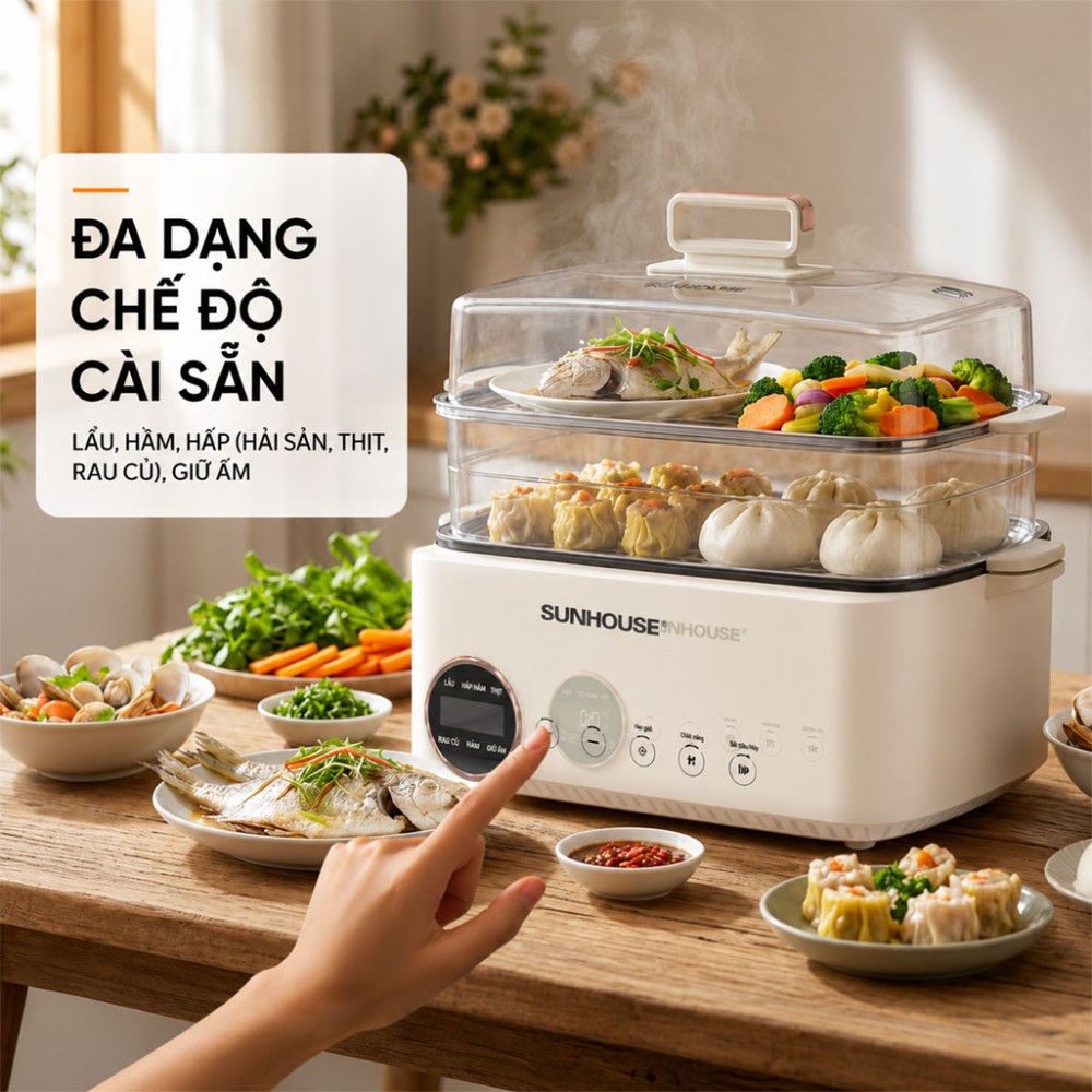 Lẩu hấp đa năng 14.5L Sunhouse SHD4593 - Hàng chính hãng