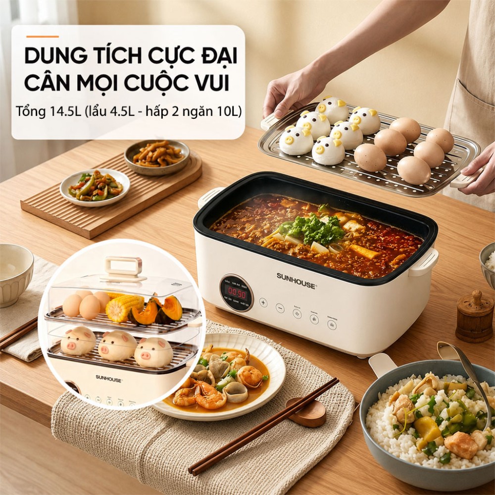 Lẩu hấp đa năng 14.5L Sunhouse SHD4593 - Hàng chính hãng
