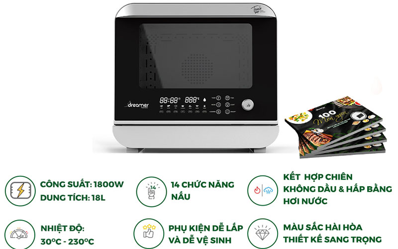 Lò chiên hơi nước Dreamer DKA-SAF118W - Hàng chính hãng