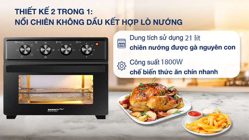 Lò chiên nướng không dầu Sanaky VH-209S2D - Hàng chính hãng