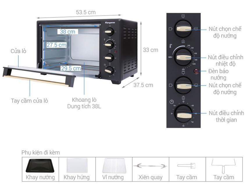 Lò nướng Kangaroo KG3802 - Hàng chính hãng