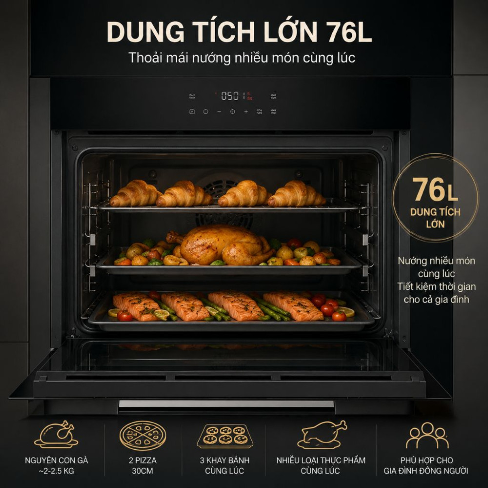 Lò nướng âm tủ Bosch HJG852YB0K 76 lít - Hàng chính hãng