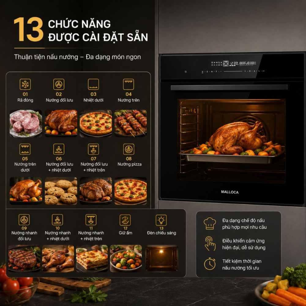 Lò nướng âm tủ Malloca MOV1372BS - Hàng chính hãng