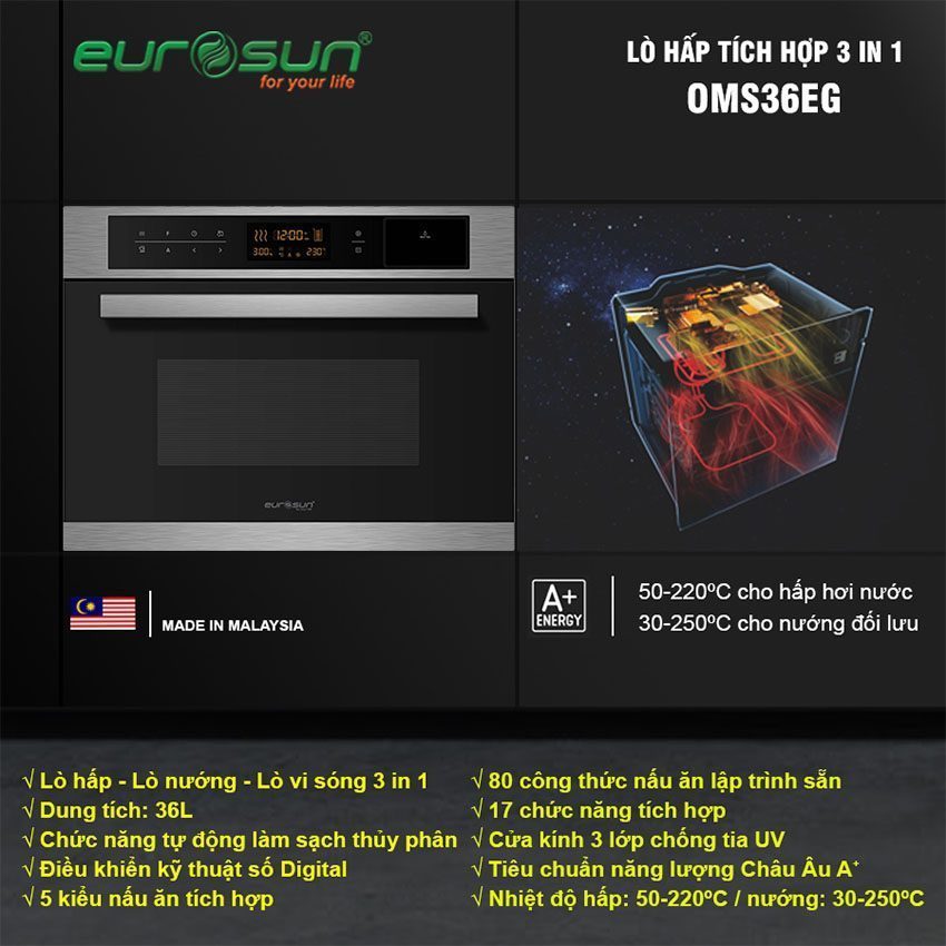 Lò nướng kết hợp lò hấp và vi sóng Eurosun OMS36EG - Hàng chính hãng
