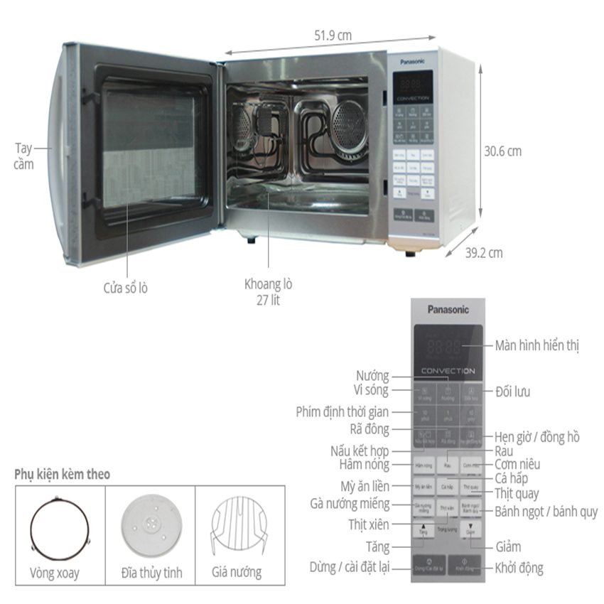 Lò vi sóng Panasonic NN-CT655MYUE 27 lít - Hàng chính hãng