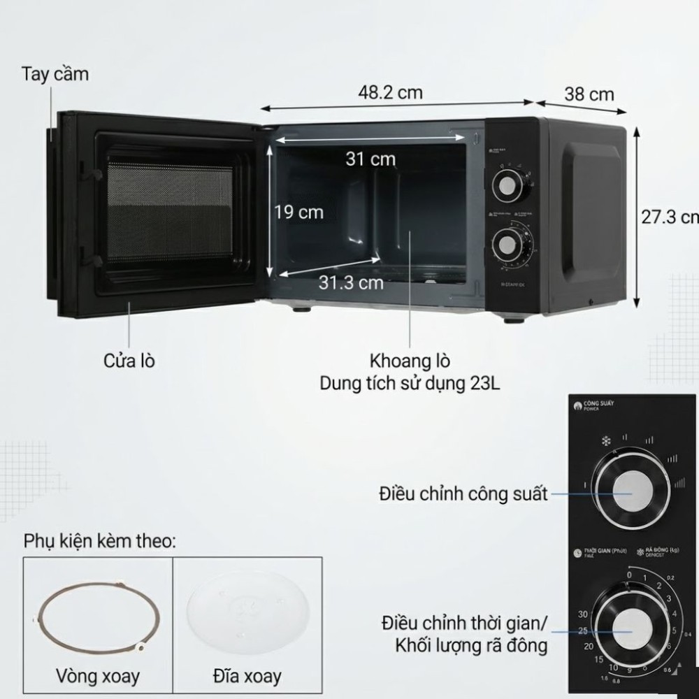 Lò vi sóng Sharp R-2348V-BK - 23 lít - Hàng chính hãng