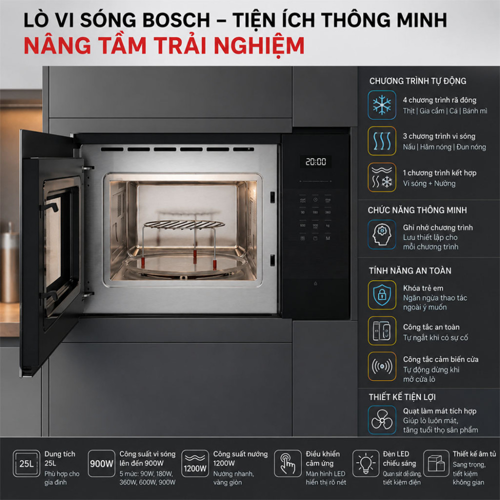 Lò vi sóng âm tủ Bosch BEL554MB2 25L - Hàng chính hãng