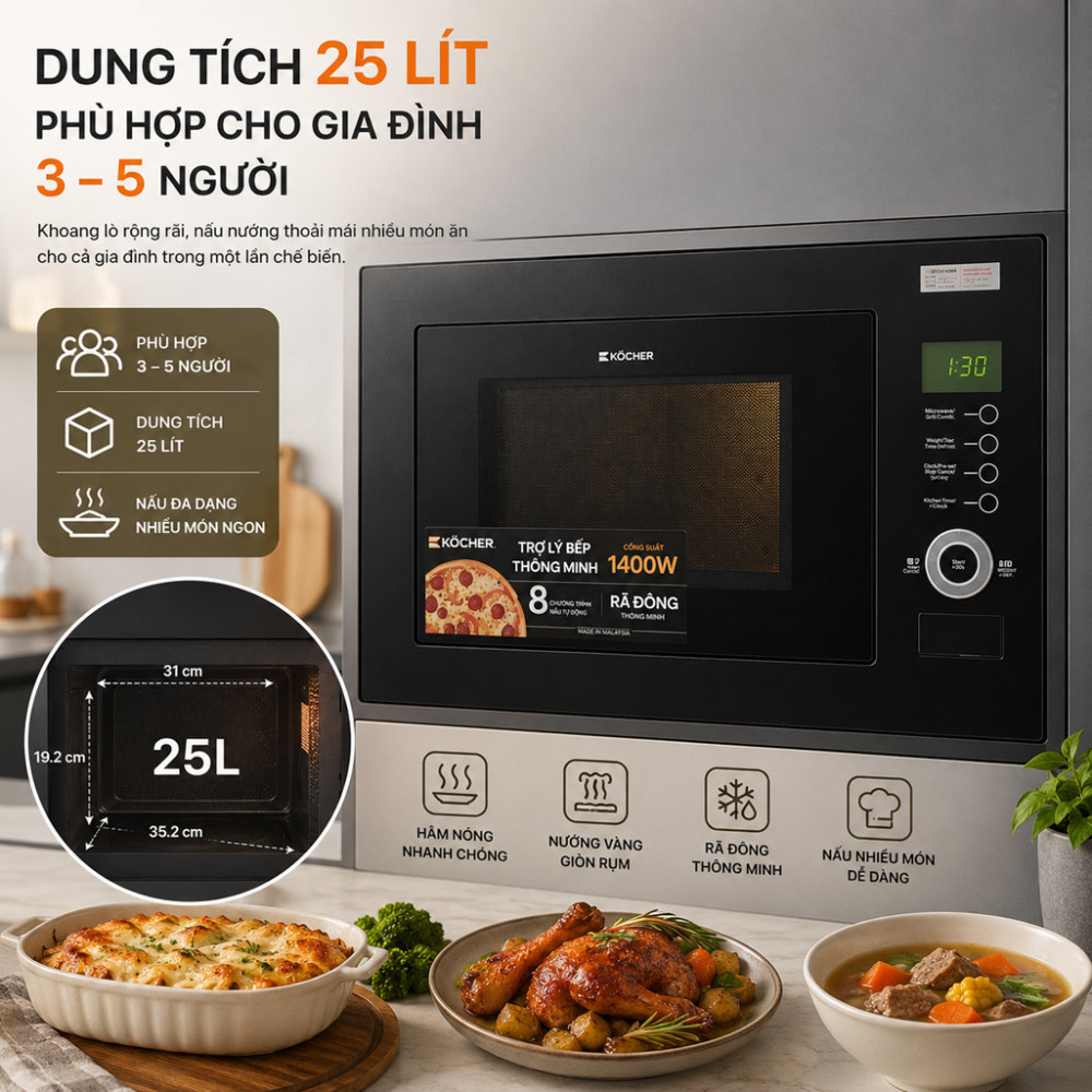 Lò vi sóng có nướng Kocher KMEU-1025A - Hàng chính hãng