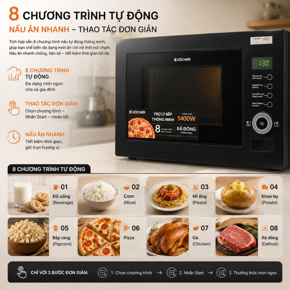 Lò vi sóng có nướng Kocher KMEU-1025A - Hàng chính hãng