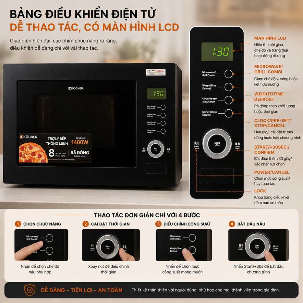 Lò vi sóng có nướng Kocher KMEU-1025A - Hàng chính hãng