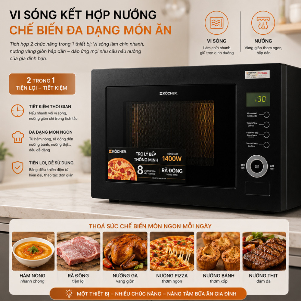 Lò vi sóng có nướng Kocher KMEU-1025A - Hàng chính hãng