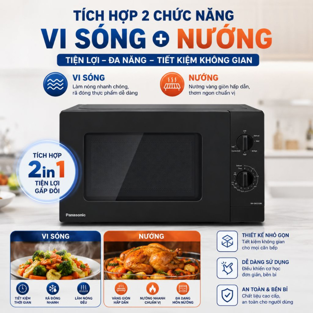 Lò vi sóng có nướng Panasonic NN-GM22QBYUE 20 lít - Hàng chính hãng