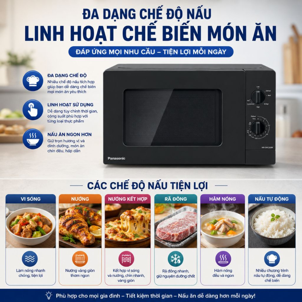 Lò vi sóng có nướng Panasonic NN-GM22QBYUE 20 lít - Hàng chính hãng