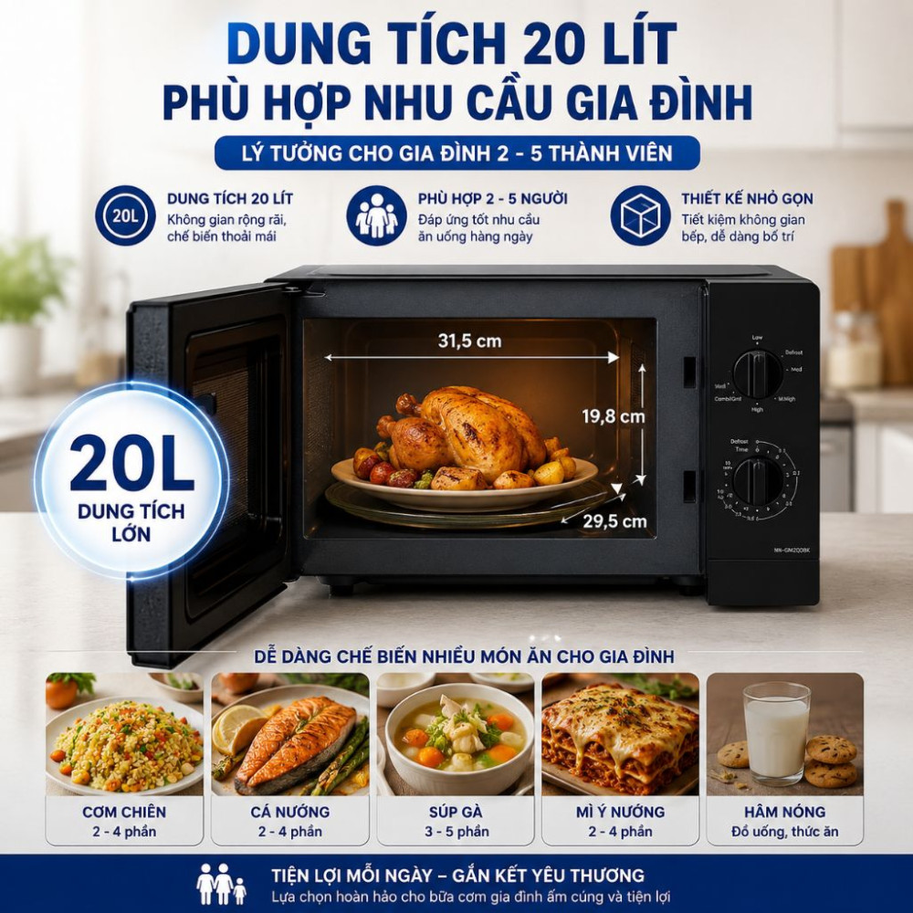 Lò vi sóng có nướng Panasonic NN-GM22QBYUE 20 lít - Hàng chính hãng