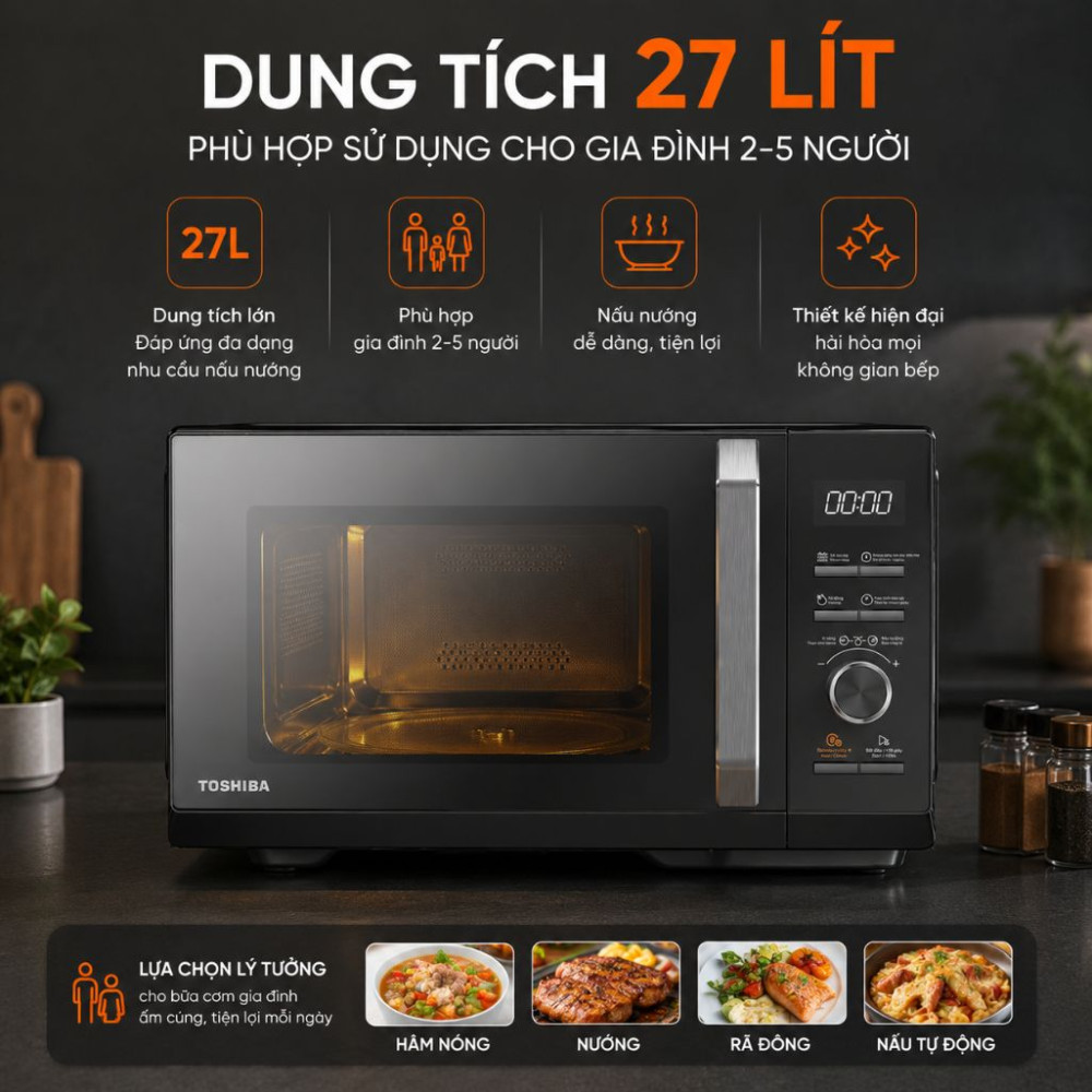 Lò vi sóng có nướng Toshiba MW3-AC27PE(BM)VN 27 lít - Hàng chính hãng