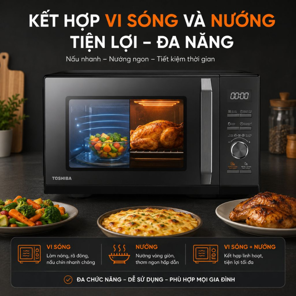 Lò vi sóng có nướng Toshiba MW3-AC27PE(BM)VN 27 lít - Hàng chính hãng