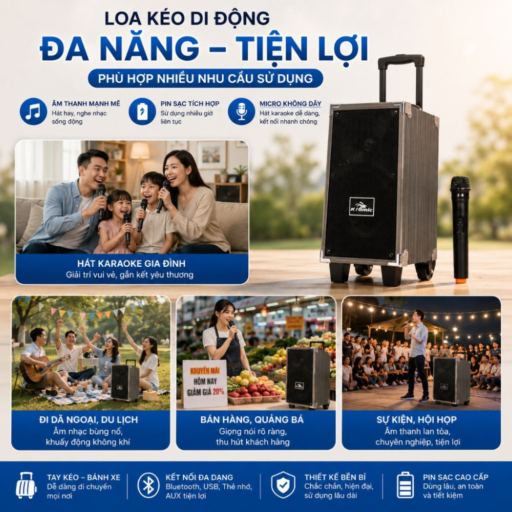 Loa kéo di động Kiomic Q8 - Hàng chính hãng