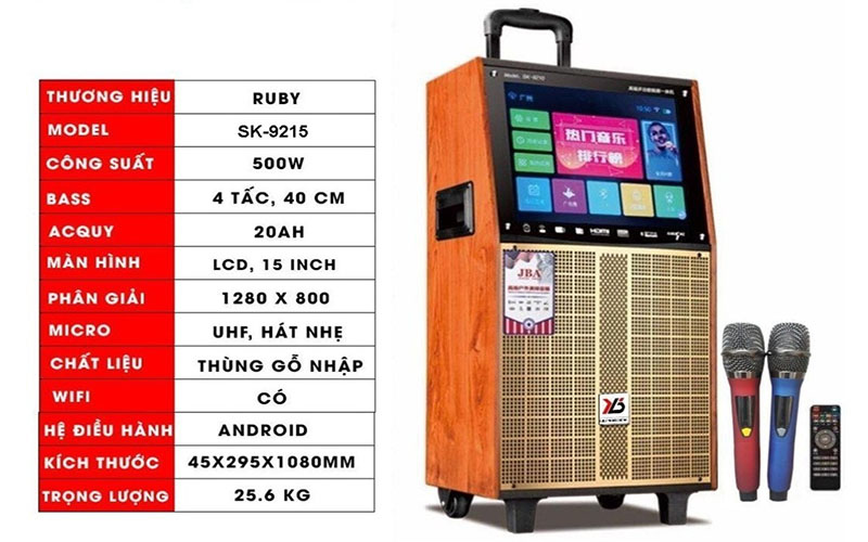 Loa kéo di động Ruby SK-9215D - Hàng chính hãng