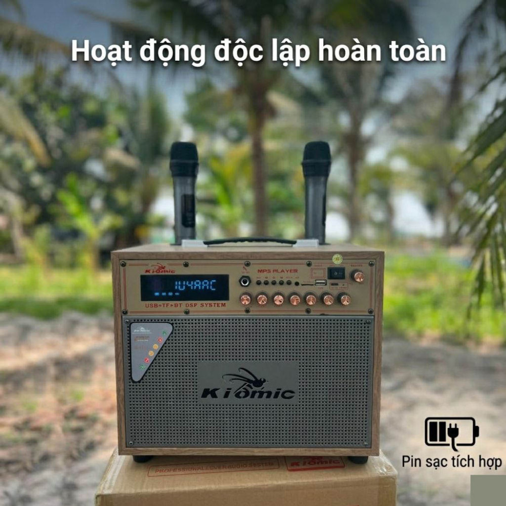 Loa xách tay Kiomic K1021 Bass 16cm kèm 2 micro - Hàng chính hãng