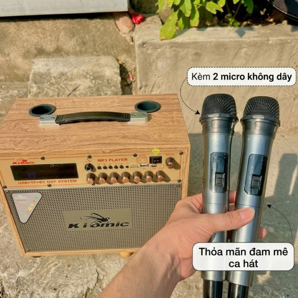 Loa xách tay Kiomic K1021 Bass 16cm kèm 2 micro - Hàng chính hãng