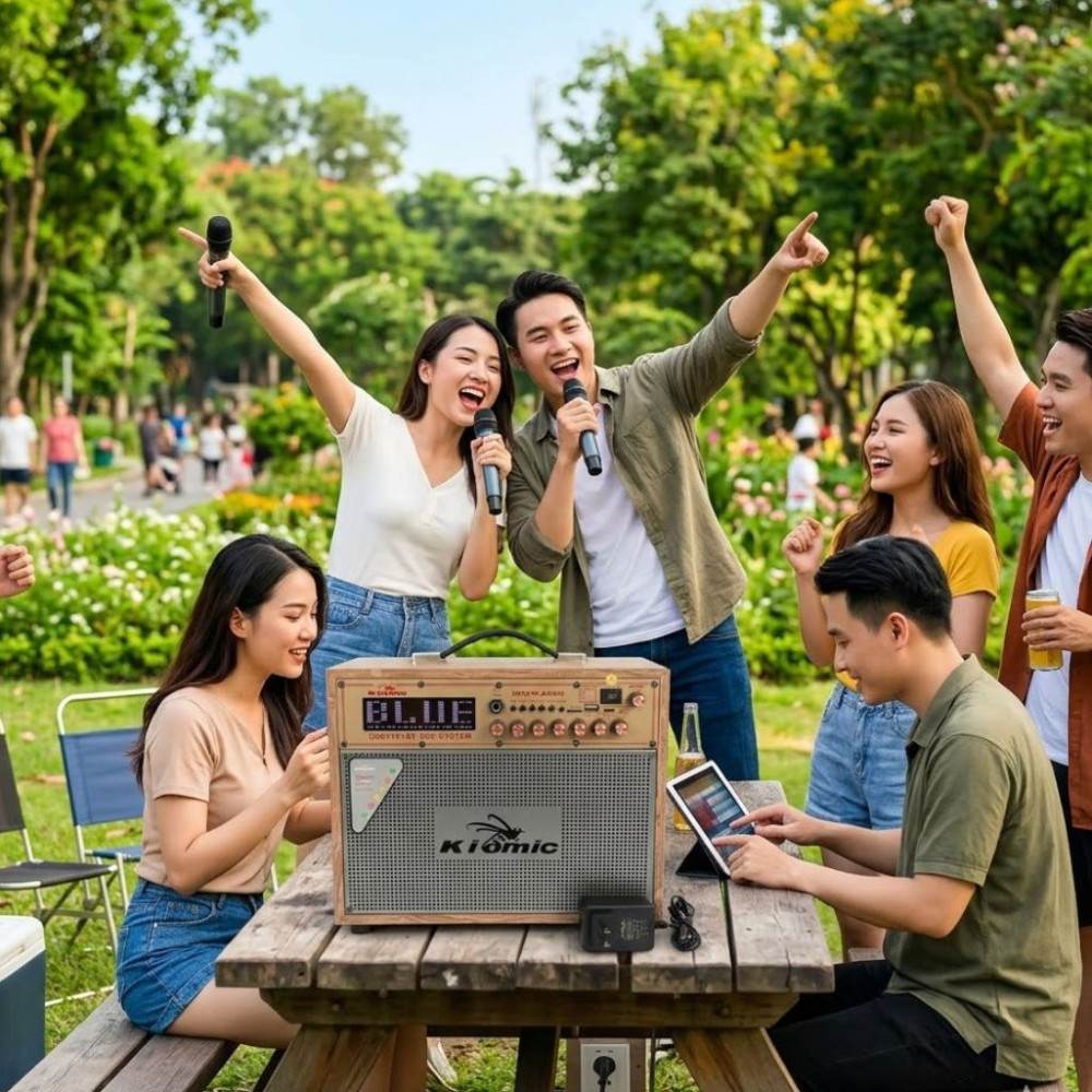 Loa xách tay Kiomic K1021 Bass 16cm kèm 2 micro - Hàng chính hãng