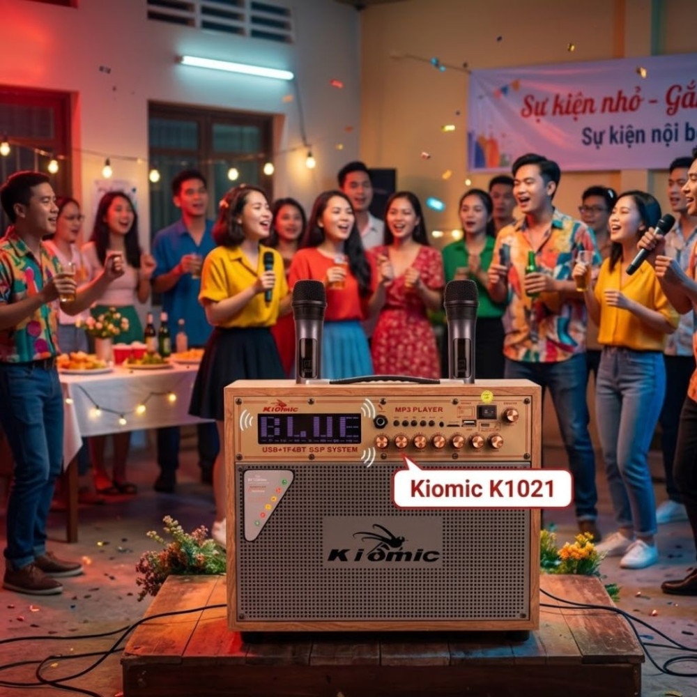 Loa xách tay Kiomic K1021 Bass 16cm kèm 2 micro - Hàng chính hãng