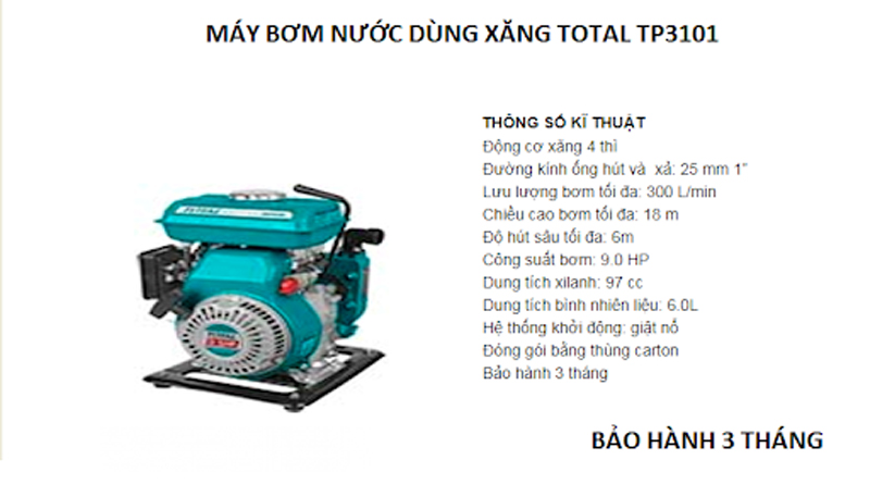Máy bơm nước dùng xăng hiệu Total TP3101 - Hàng chính hãng