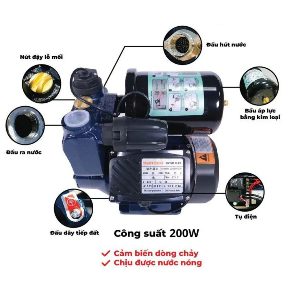 Máy bơm nước nóng tăng áp điện tử Nanoco NCPS200-A - Hàng chính hãng