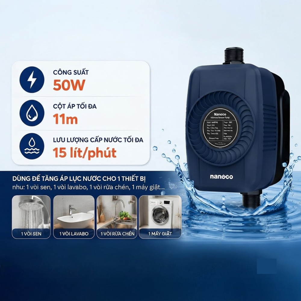 Máy bơm nước tăng áp Nanoco NMBP50 - Hàng chính hãng