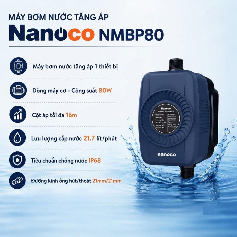 Máy bơm nước tăng áp Nanoco NMBP80 - Hàng chính hãng